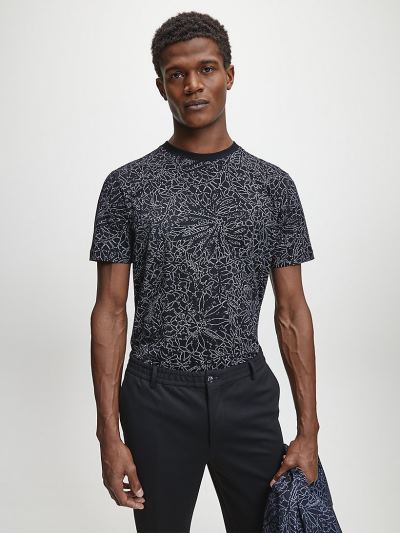 Calvin Klein Ruhák HU636300 | Calvin Klein All-Over Printed Férfi Póló Fekete